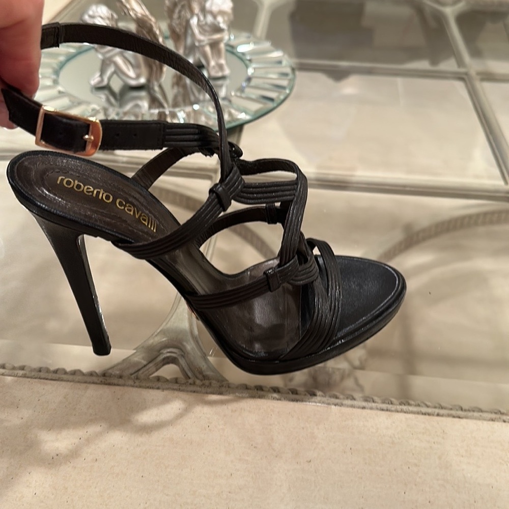 ROBERTO CAVALLI BLACK LEATHER SEXY SANDALS